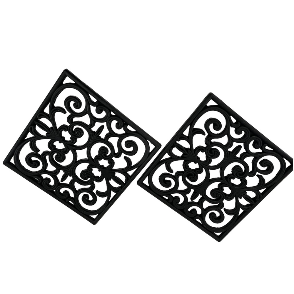 2 square Black 11-1/2” rubber decorative scroll wall hanging or trivet new